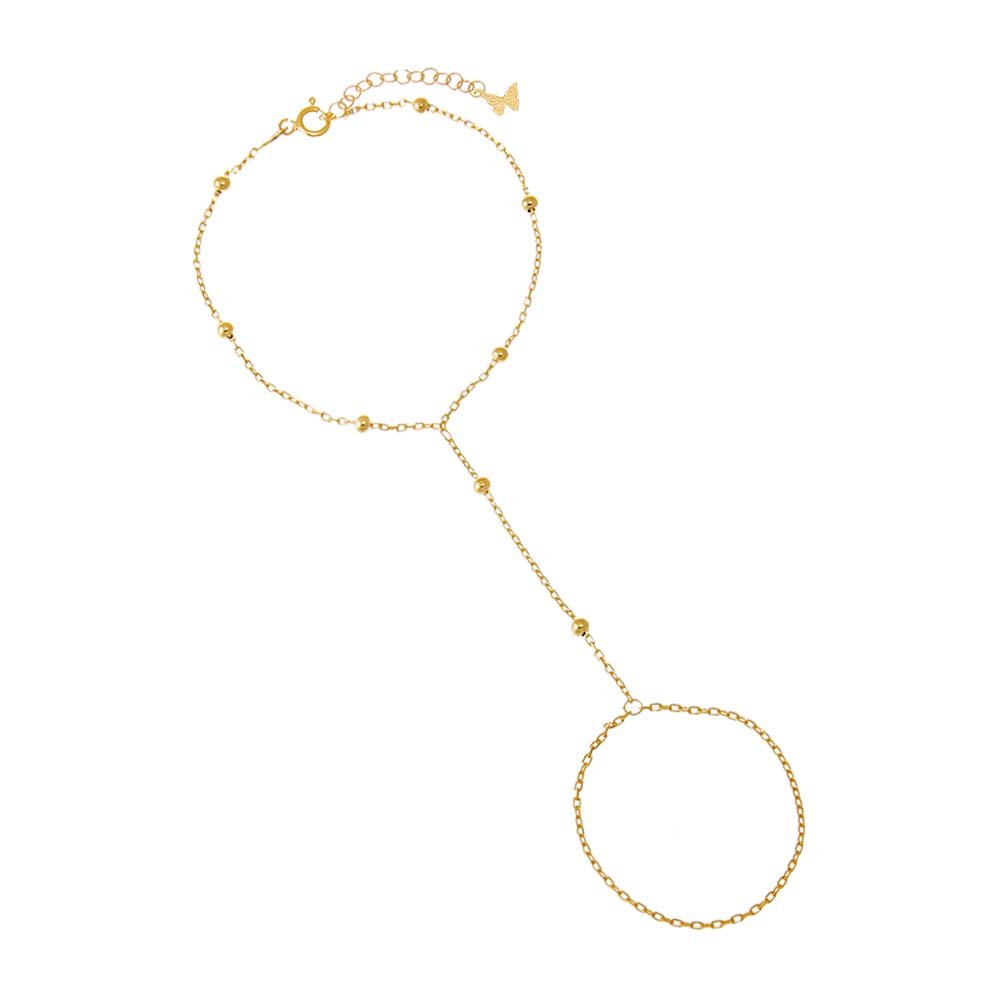 Gold Solid Dainty Beaded Ball Hand Chain Bracelet - Adina Eden's Jewels