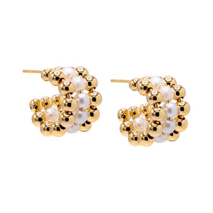 Pearl White Chunky Pearl X Beaded Mini Hoop Earring - Adina Eden's Jewels