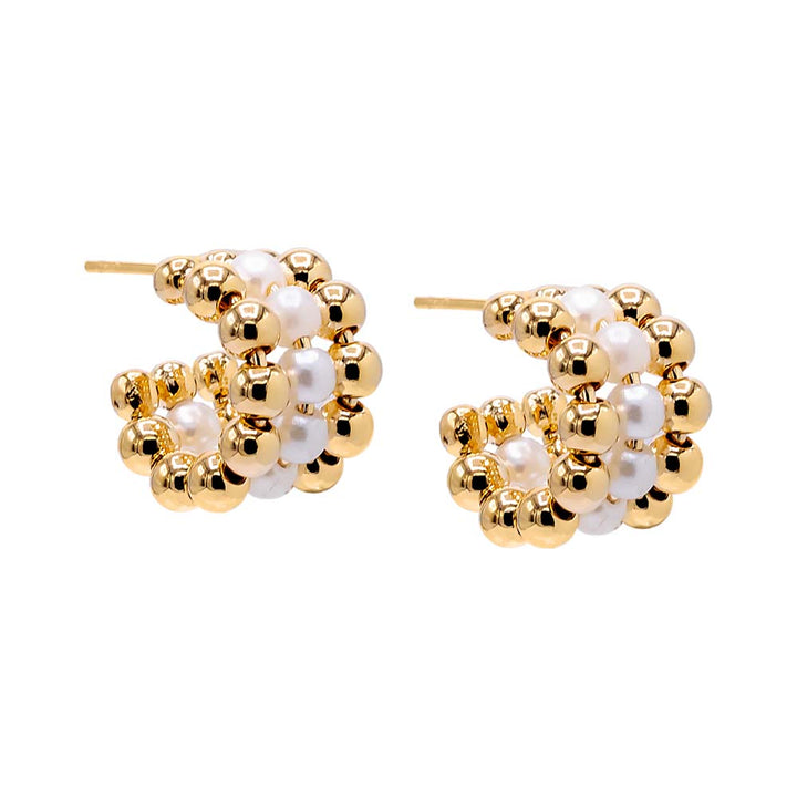 Pearl White Chunky Pearl X Beaded Mini Hoop Earring - Adina Eden's Jewels