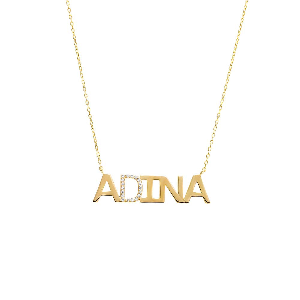 Gold Pave Accented Nameplate Necklace - Adina Eden's Jewels