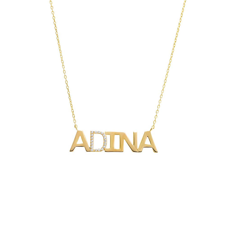 Gold Pave Accented Nameplate Necklace - Adina Eden's Jewels