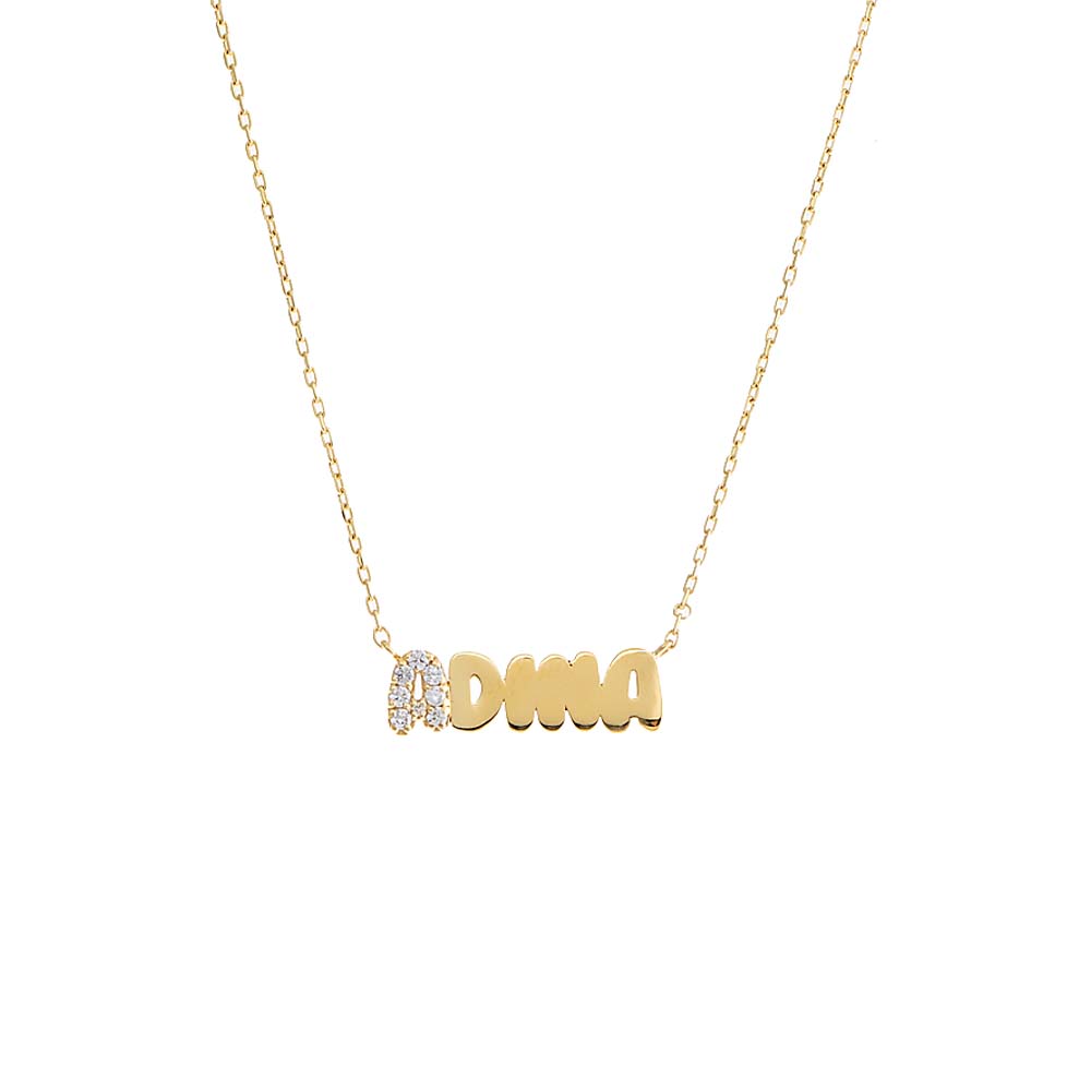 Gold Pave Accented Flat Bubble Letter Nameplate Necklace - Adina Eden's Jewels
