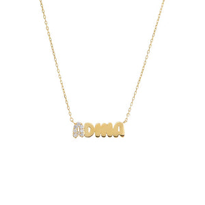 Pave Accented Flat Bubble Letter Nameplate Necklace
