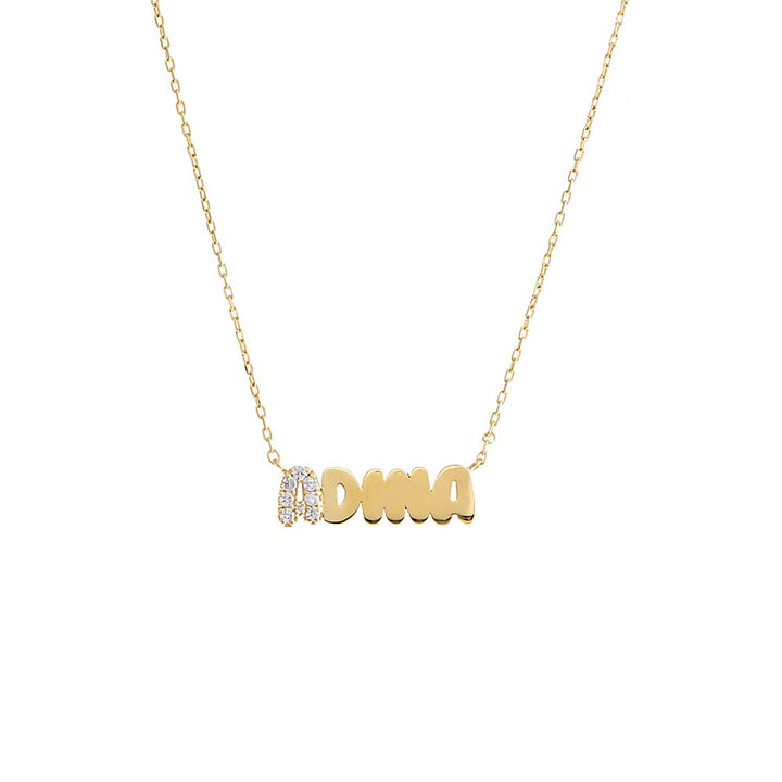 Gold Pave Accented Flat Bubble Letter Nameplate Necklace - Adina Eden's Jewels