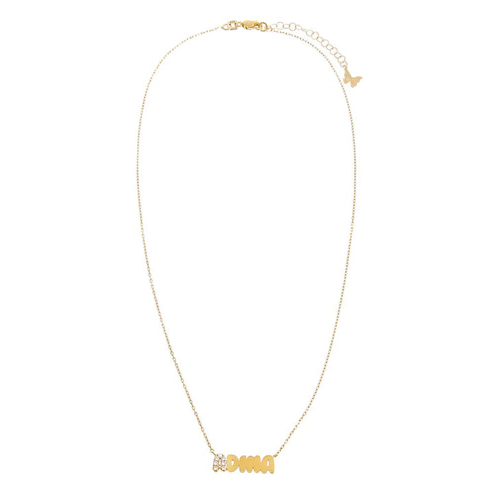  Pave Accented Flat Bubble Letter Nameplate Necklace - Adina Eden's Jewels