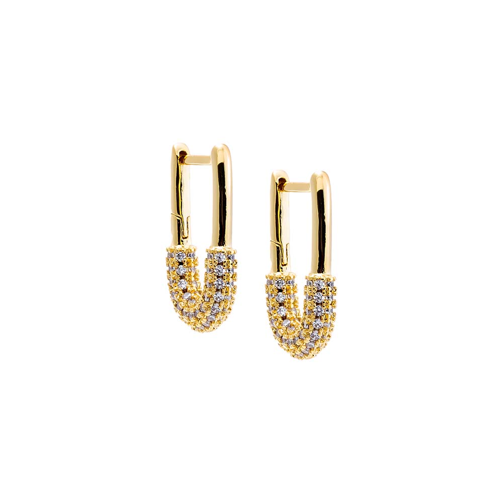 Adina Eden Pave Oval Shape Huggie Earring Paper Clip Safety Pin Earring