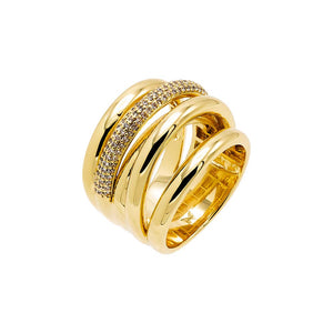 Gold / 8 Chunky Solid/Pave Multi Strand Ring - Adina Eden's Jewels