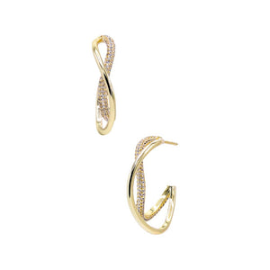 Gold Solid/Pave Squiggly Hoop Earring - Adina Eden's Jewels