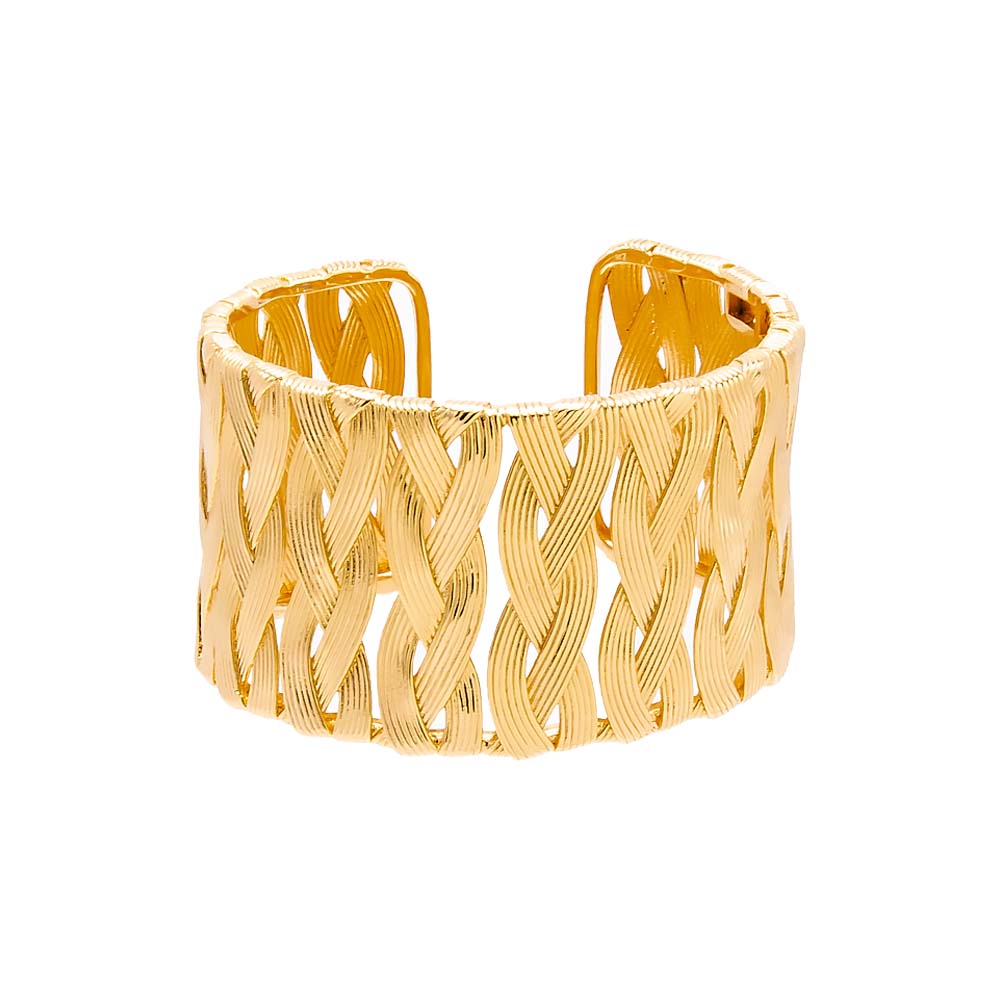 Gold Braided Snake Chain Cuff Bangle - Adina Eden's Jewels