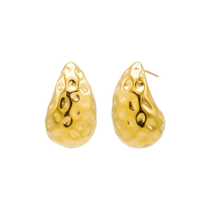 Gold Scattered Indented Teardrop Drop Stud Earring - Adina Eden's Jewels