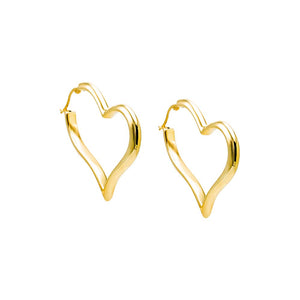 Gold Solid Heart Shape Open Hoop Earring - Adina Eden's Jewels