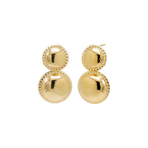 Gold Double Drop Accented Disc Stud Earring - Adina Eden's Jewels