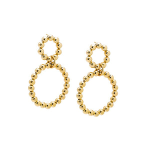 Gold Beaded Double Circle Drop Stud Earring - Adina Eden's Jewels