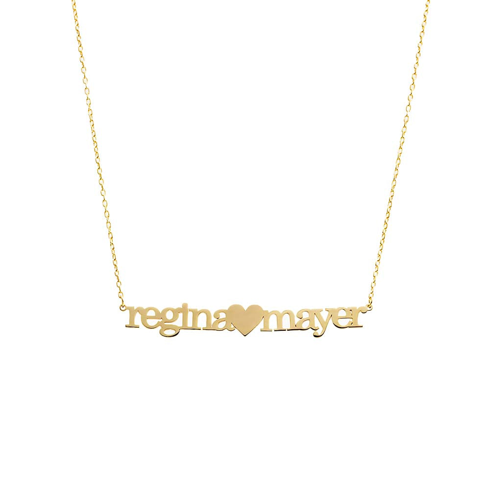 Gold Solid Lowercase Heart Double Name Necklace - Adina Eden's Jewels