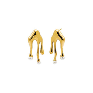 Gold Dripping Gold Pearl Drop Stud Earring - Adina Eden's Jewels