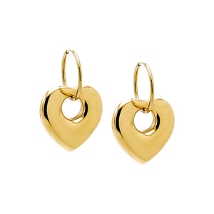 Gold Solid Open Heart Dangling Huggie Earring - Adina Eden's Jewels