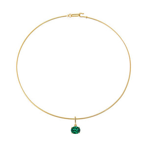 Colored CZ Oval Charm 
Solid Thin Wire Choker Necklace