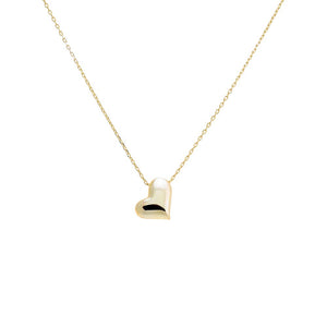 Gold Dangling Sideway Puffy Heart Necklace - Adina Eden's Jewels