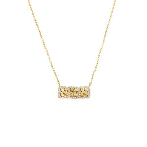 Gold Pave Bubble Hebrew 'Mom' Necklace - Adina Eden's Jewels