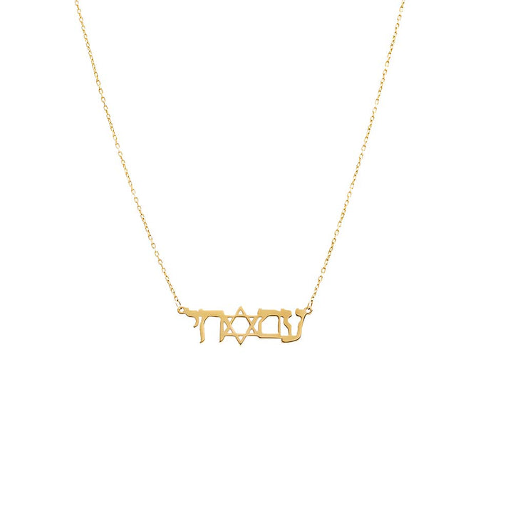 14K Gold Am Israel Chai Solid Nameplate Necklace 14K - Adina Eden's Jewels