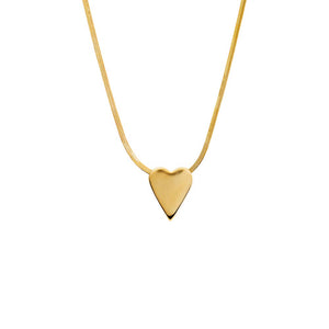 Gold Solid Heart Pendant Herringbone Necklace - Adina Eden's Jewels