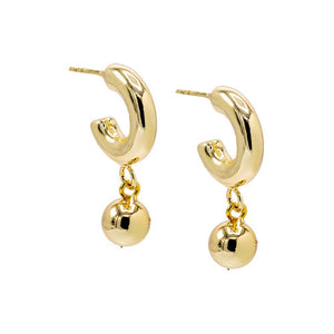 Gold Solid Dangling Ball Bubble Hoop Earring - Adina Eden's Jewels
