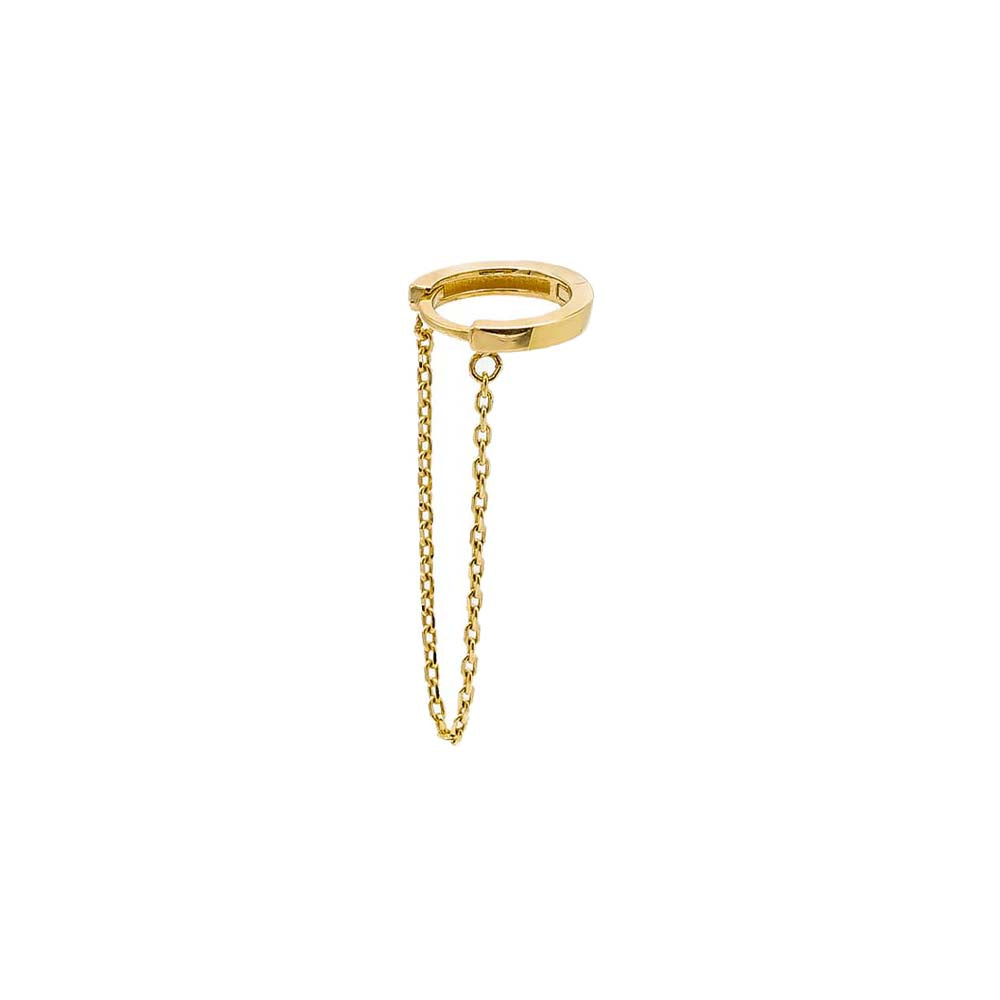 14K Gold / Left Solid Dangling Chain Huggie Earring 14K - Adina Eden's Jewels