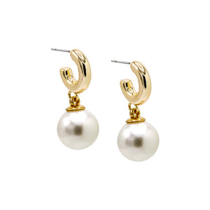 Pearl White Dangling Chunky Pearl Huggie Earring - Adina Eden's Jewels