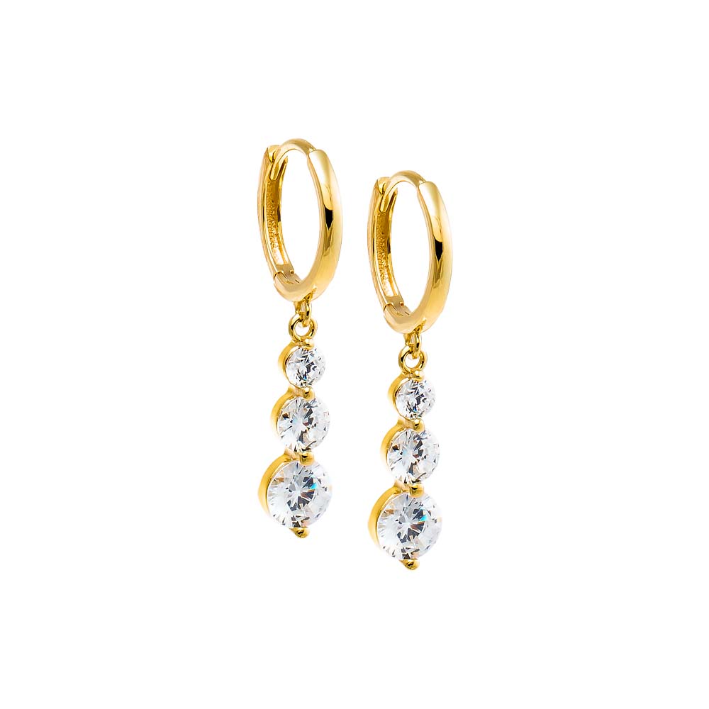 Gold CZ Graduated Dangling Drop Huggie Earring - Adina Eden's Jewels