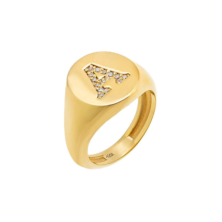 Gold / 3 Pave Initial Signet Pinky Ring - Adina Eden's Jewels