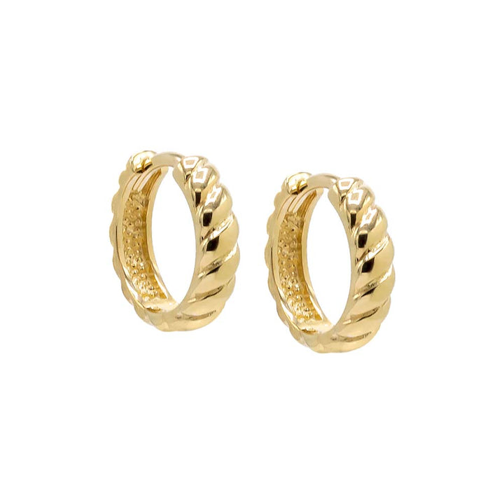 14K Gold / Pair / 13MM Ribbed Huggie Earring 14K - Adina Eden's Jewels
