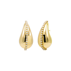 Gold / Large CZ Lined Teardrop Drop Stud Earring - Adina Eden's Jewels