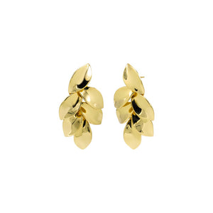 Gold Solid Multi Leaf Dangling Drop Stud Earring - Adina Eden's Jewels