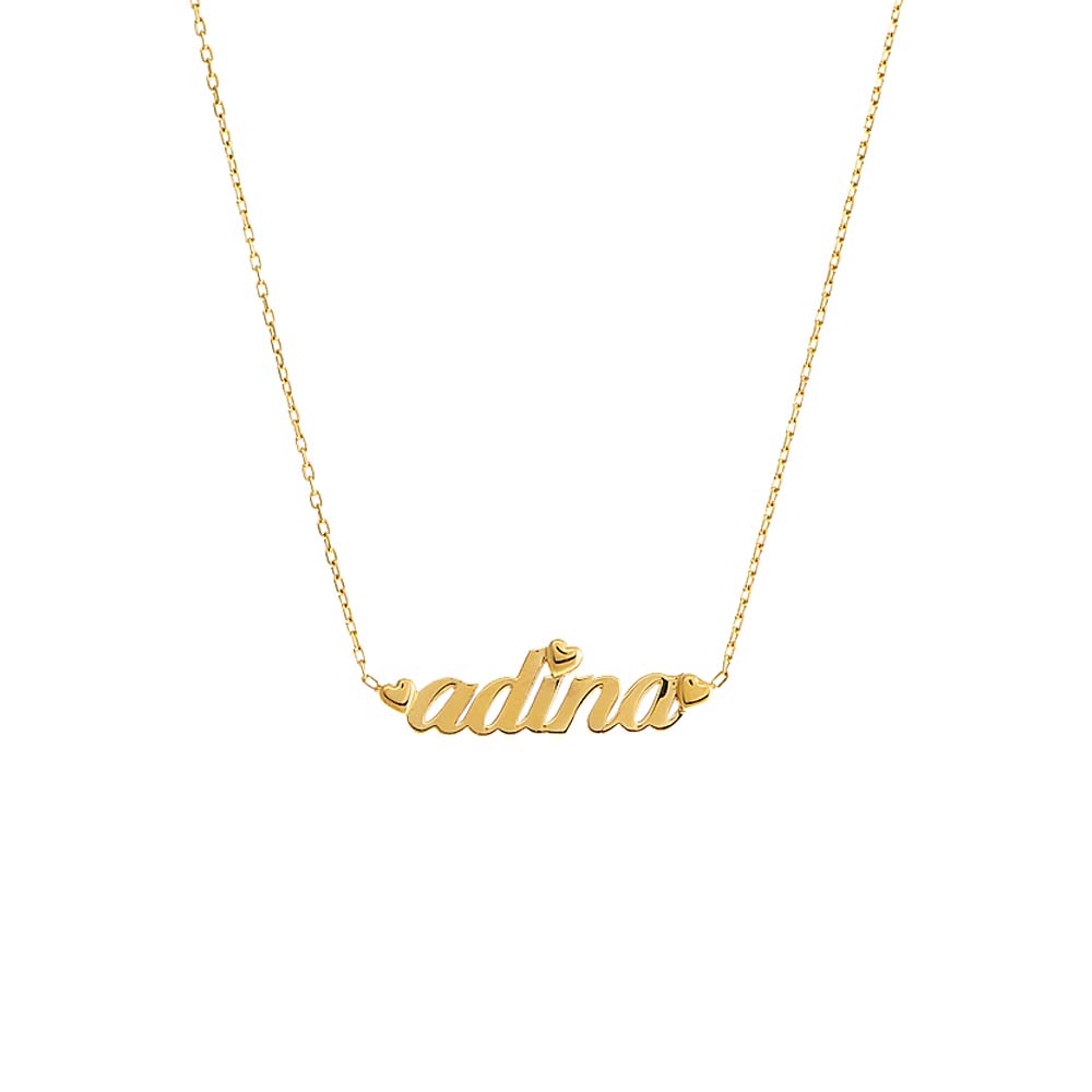 Gold Solid Heart Accented Nameplate Necklace - Adina Eden's Jewels