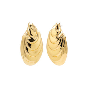 Gold Solid Shell Ridged Drop Stud Earring - Adina Eden's Jewels