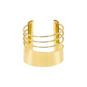  Solid Wide Lined Cuff Bangle Bracelet - Adina Eden's Jewels