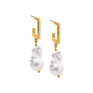 Gold Baroque Drop Pearl Square Hoop Earring - Adina Eden's Jewels