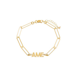 Gold / 3 CZ Uppercase Block Monogram Initial Link Bracelet - Adina Eden's Jewels