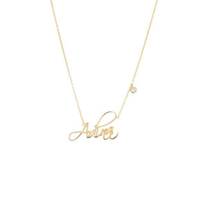 Gold Solid Script Name X CZ Bezel Necklace - Adina Eden's Jewels
