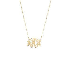 Gold Solid Script Monogram Pendant Necklace - Adina Eden's Jewels