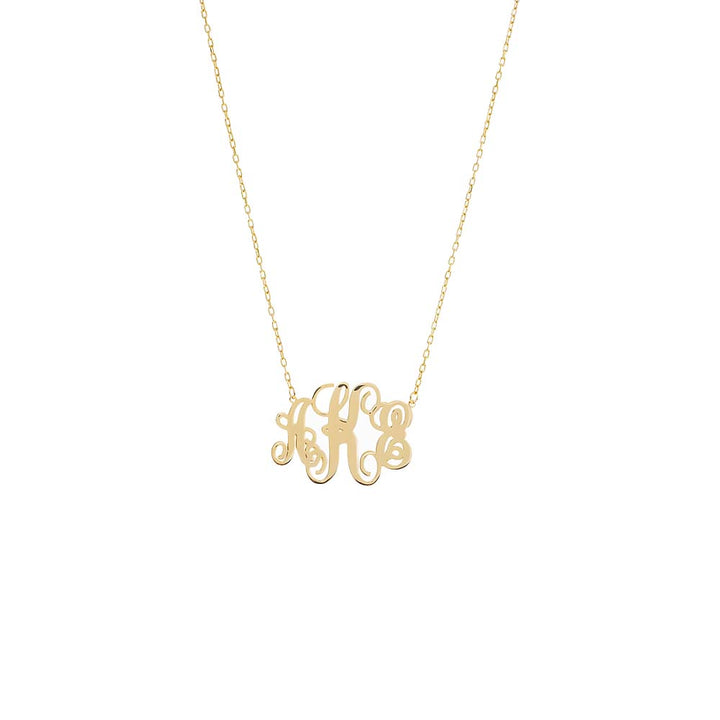 Gold Solid Script Monogram Pendant Necklace - Adina Eden's Jewels