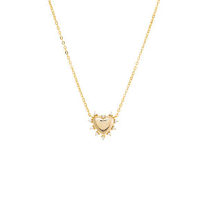 Gold CZ Rimmed Solid Heart Pendant Necklace - Adina Eden's Jewels