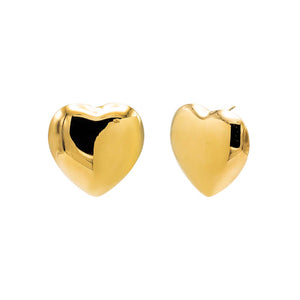 Gold Solid Large Puffy Heart Stud Earring - Adina Eden's Jewels