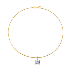 Gold Colored CZ Emerald Charm Solid Thin Wire Choker Necklace - Adina Eden's Jewels
