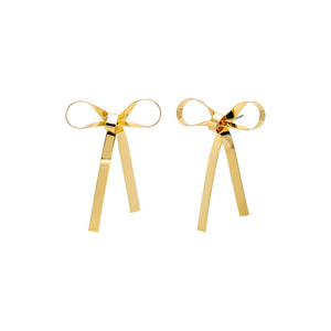 Gold Solid Ribbon Drop Stud Earring - Adina Eden's Jewels