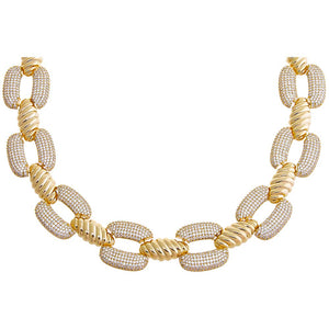 Gold Pave Ridged Open Flat Square Link Choker Necklace - Adina Eden's Jewels