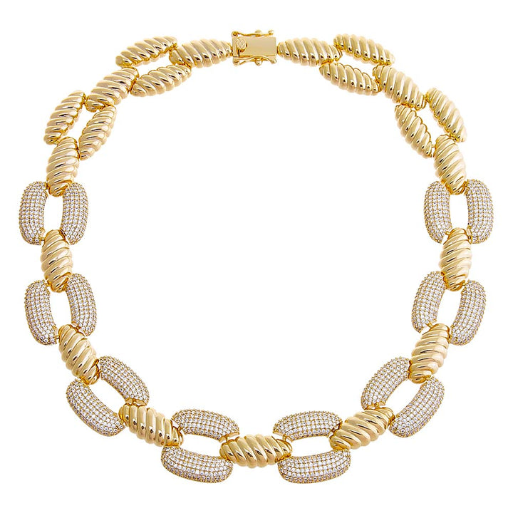 Pave Ridged Open Flat Square Link Choker Necklace