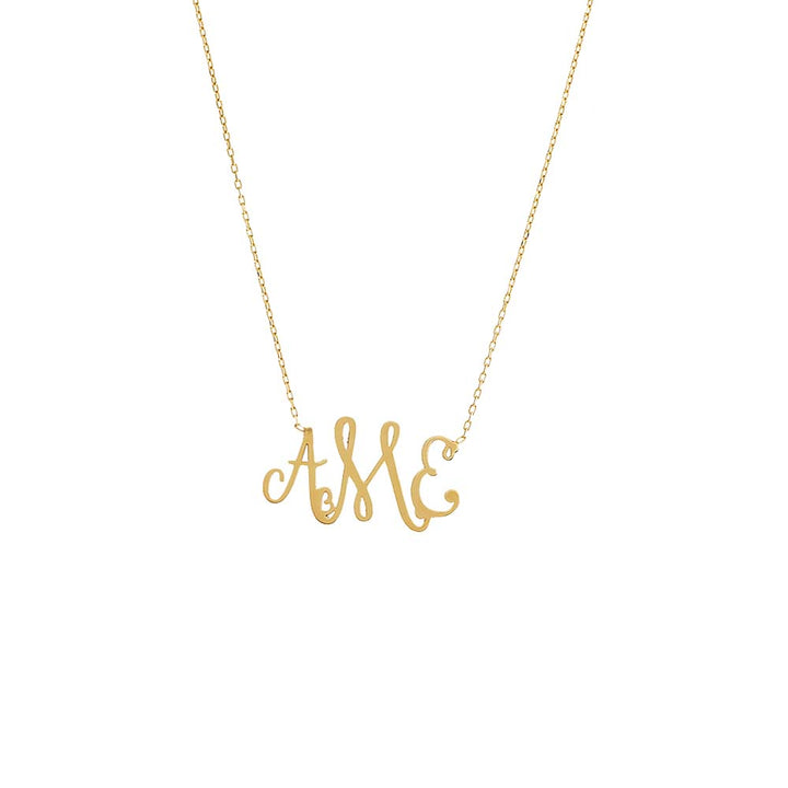 Gold / 3 Solid Script Monogram Pendant Necklace - Adina Eden's Jewels