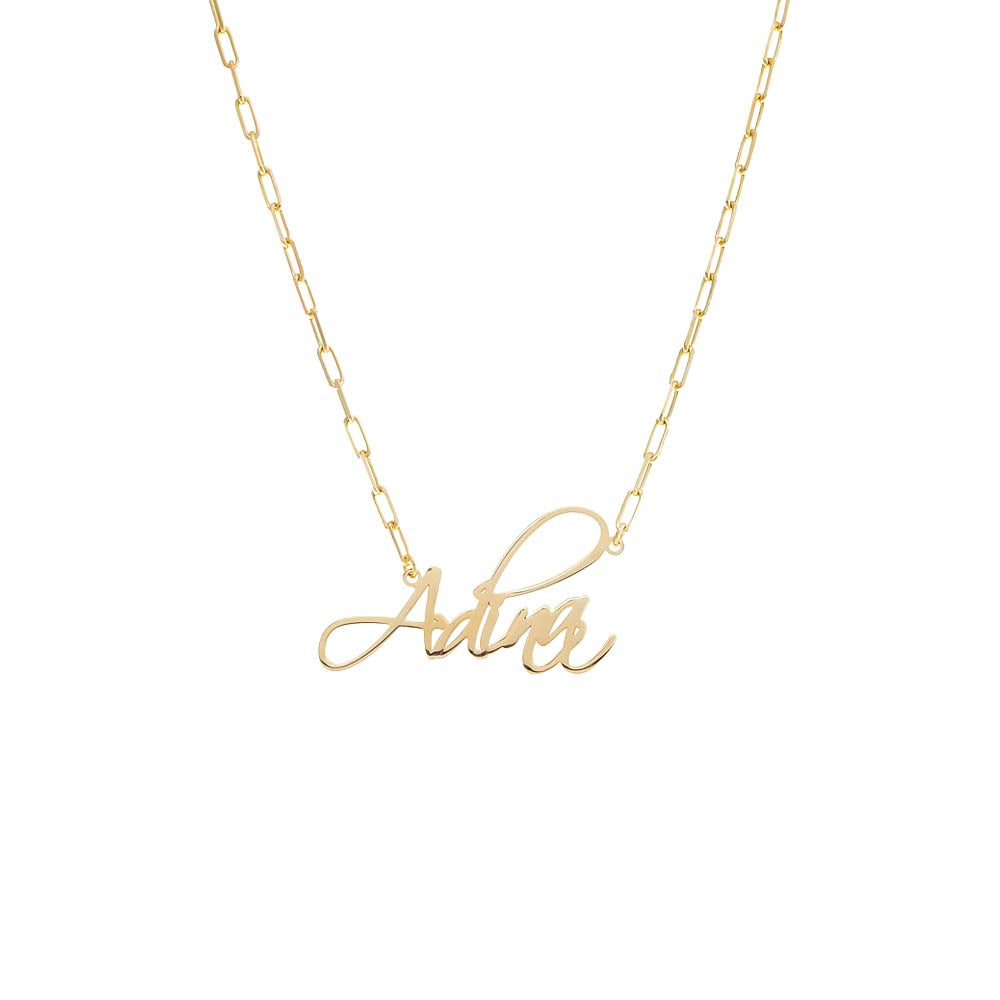 Gold Solid Script Name Link Necklace - Adina Eden's Jewels