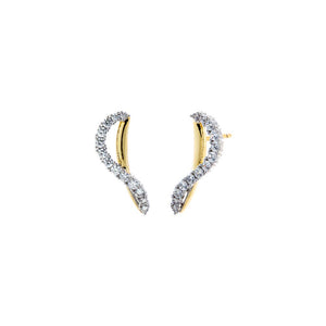 Pave Two-Tone Curved Wave Stud Earring